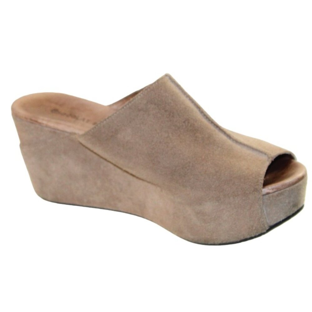 Chocolat Blu Wynn Camel Suede Peek Toe Wedge Mule Sandal, Size 6.5 - Picture 3 of 9